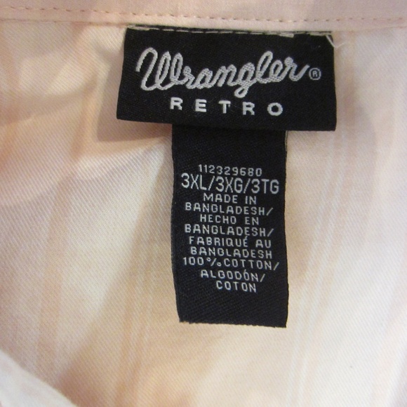 Wrangler Retro Women's Peach Stripped Long Sleeve Pearl Button Western Blouse - Picture 4 of 5